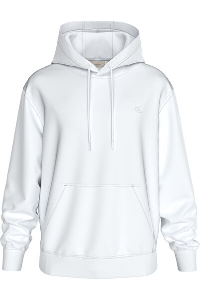 Calvin Klein Men Bright White Soft Layered Back Print Pullover Hoodie