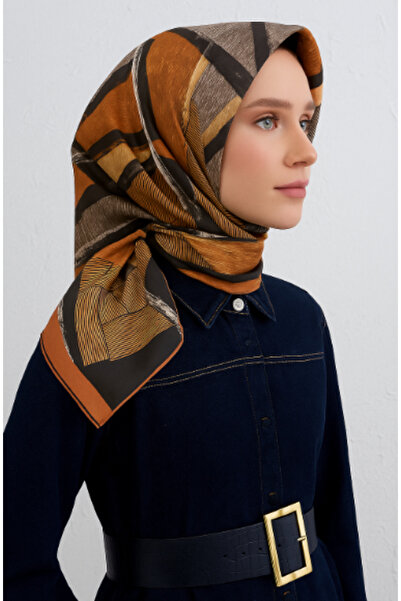 Vissona Μεταξωτό μαντήλι Tivil 16170 - 0014 - 0001 Μαύρο πορτοκαλί μοτίβο με ραβδώσεις