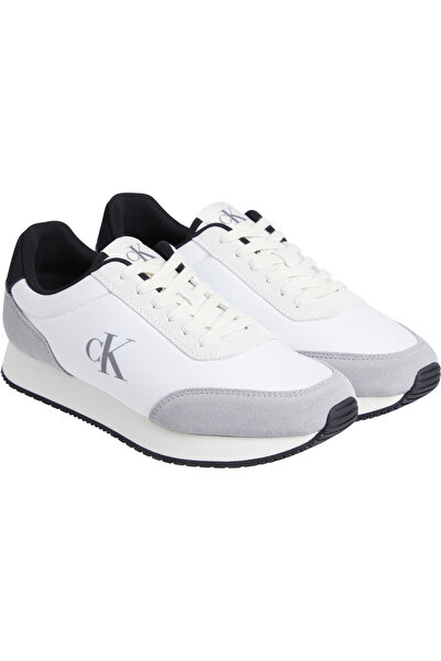 Calvin Klein Men Bright White/Black/Creamy White Low Top Retro Runner Iconic Suede Trainers