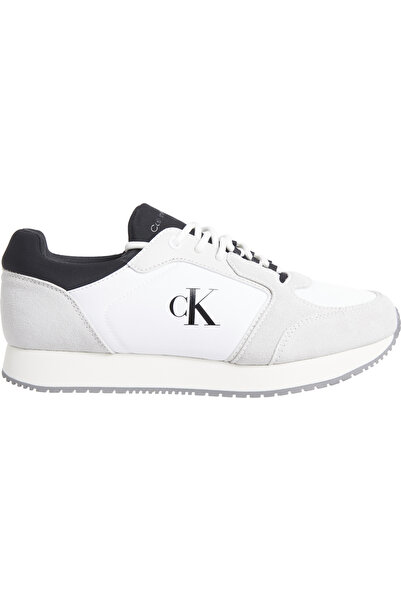 Calvin Klein Men Bright White/Oyster Mushroom/Black Retro Sock Runner Lace Up Sneakers