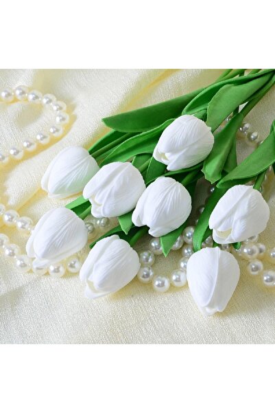 DEFNE DECOR Τεχνητό Μπουκέτο Υγρών Τουλίπων 8 τεμαχίων Λευκό Πολυτελές Διακοσ...