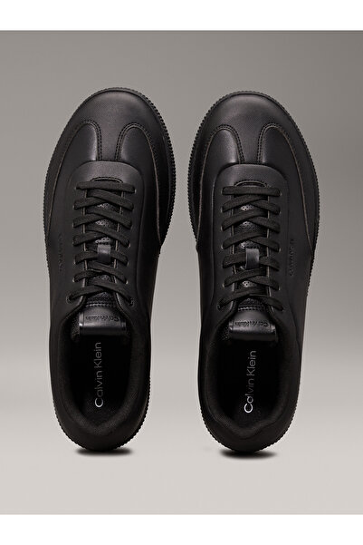 Calvin Klein Men Black Low Top Lace Up Leather Sneakers