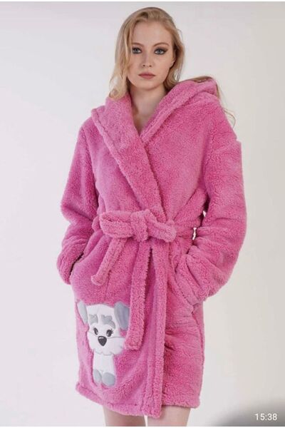 Pimody Γυναικεία βελούδινη ρόμπα με κουκούλα