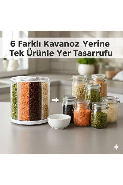 by styles 6 Bölmeli 360° Dönebilen Gıda Organizeri Premium – Hava Geçirmez, 6 kg Kapasiteli Saklama Kabı”