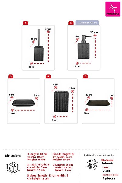 Prima Nova Elowen 5-Piece Bathroom Set Black