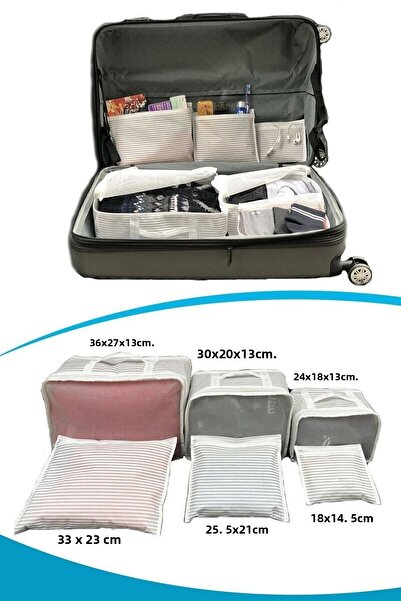 ModernAVM Set of 6 Suitcase Organizer, Suitcase Organizer, Suitcase Organizer Bag - Gray Striped
