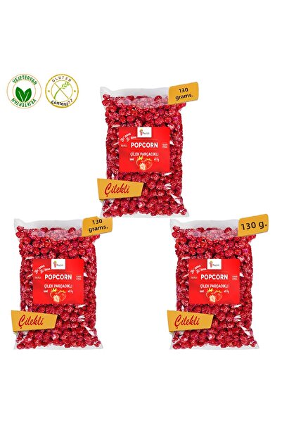 Festiva 3 عبوات من الفشار بالكراميل / الفشار مع قطع الفراولة الطبيعية 130 جم.