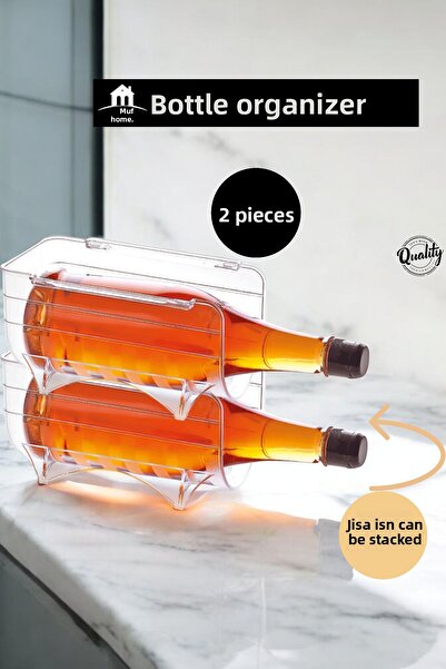 MUF HOME Organizator de sticle de dulap din plastic din cristal, 2 bucăți, care poate fi stivuit Organizator de frigider
