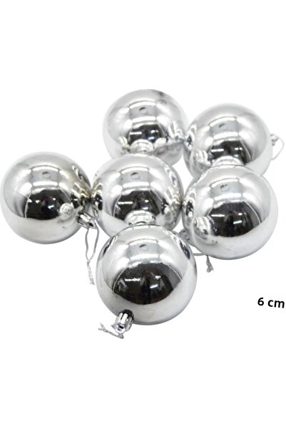 Happyland 6-Piece Cici Ball Christmas Tree Ornament Silver 6 cm