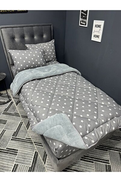 tekstildiyarı Welsoft Puffy Single Sleeping Set - Anthracite Star, with Elastic Sheets