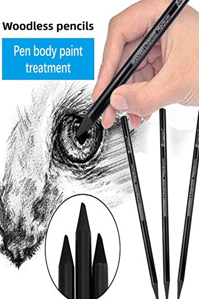 GLANCE Charcoal Pencil Set Professional 3 Pcs Hard/Medium/Soft Woodless Set