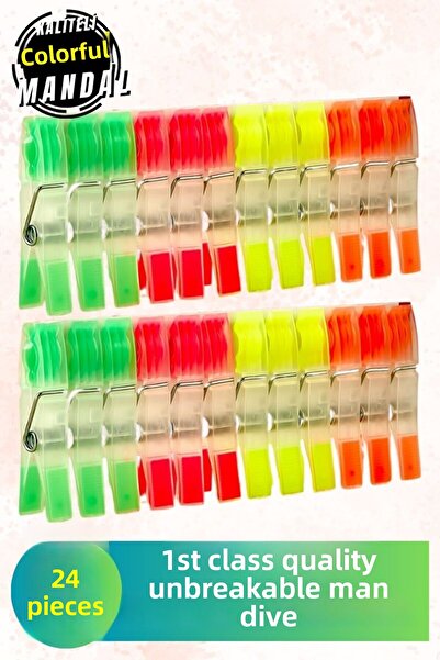 Comprox 1.Class Quality 24 Pieces Unbreakable and Stainless Pegs - Colorful