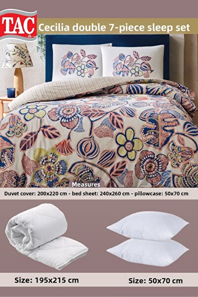 Taç Cecilia Double Sleeping Set Blue - Duvet Cover + Quilt + Pillow + Pillow Case