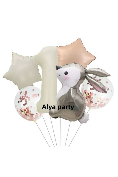 ALYA مجموعة عيد ميلاد على شكل أرنب للحفلات مع بالونات من رقائق الفويل والأرقام