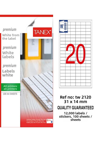 Ürün Evim Etichetă laser Tanex Tw-2120 31*14 mm Albă 100 buc.