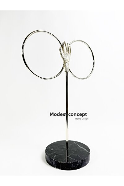 Modestmar Silver Colored Black Marble Bathroom Towel Holder with Hand Accessories and Ring