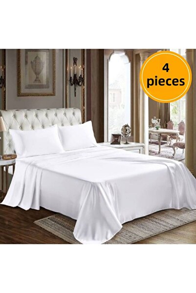 Mef Collection Hotel Type 4-Piece Sheet Set White 235X260 | Economical Double Bed Without Mattress