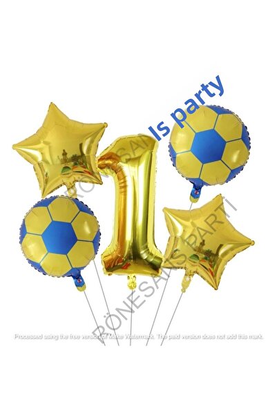 Generic Brand Yellow Navy Blue Football Ball Foil Balloon Set Age 1