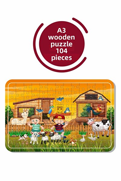 Baskı Atölyesi لغز خشبي لطيف للحيوانات مقاس A3 مكون من 104 قطعة