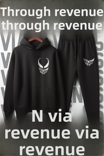 Vordevia Set de trening cu glugă, unisex, cu imprimeu, cu croială largă