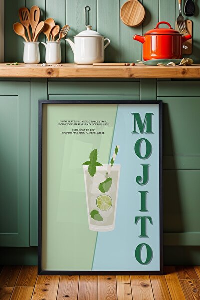 Opak Design Συνταγή Mojito Πολύχρωμη Ζωγραφική Κουζίνας Ξύλινο Πλαίσιο Τοίχου