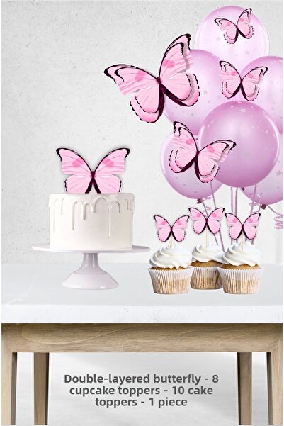 neşeli günlerim Προμήθειες 3D σετ πάρτι Pink Butterfly