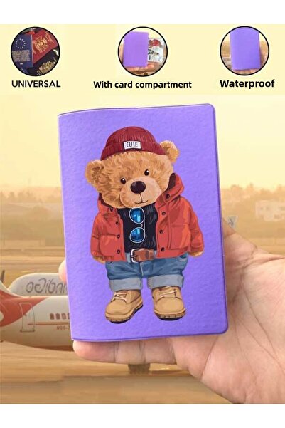 Cekuonline Teddy Bear Purple Vinlex Passport Cover Case Compatible with All Country Passports