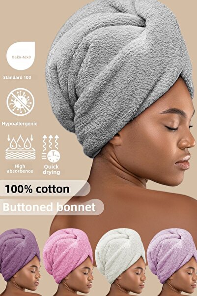 Miss Paris Home منشفة شعر مطاطية بأزرار - للعناية بالوجه وتجفيف الشعر بعد الاستحمام