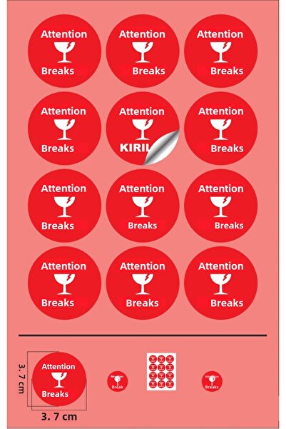 EcoNest Attention Breaks Tag Red Sticker Kuarte (3,7X3,7Cm) Adhesive 108 Pieces