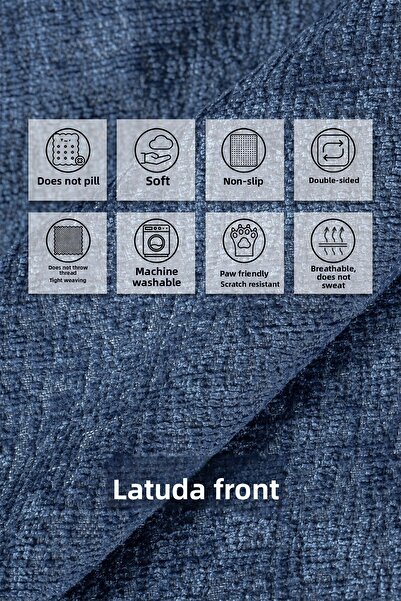 Latuda Home Husa scaun premium 175x300 Gramaj mare Jacquard Chenille Albastru Noapte | Husa canapea | Anti-alunecare