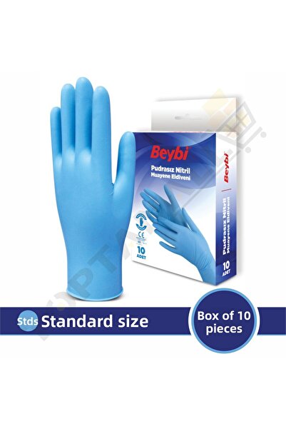 Beybi قفازات فحص خالية من البودرة باللون الأزرق النتريل، قطعة واحدة- صندوق 10 قطع
