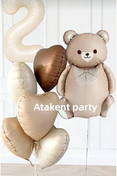 ATAKENT PARTİ Retro Cute Teddy Bear 2 Year Old Balloon Set