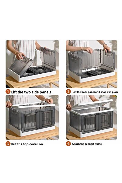 Vienev Stackable Folding Double Lid Organizer Box White