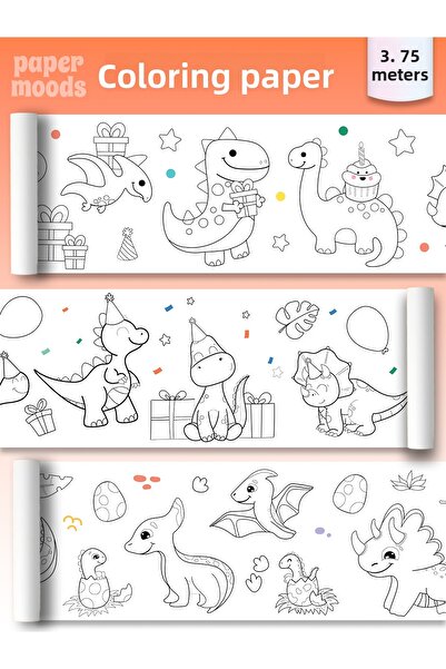 papermoods ورق تلوين على شكل ديناصورات لطيفة بطول 3.75 متر - للأطفال والرضع