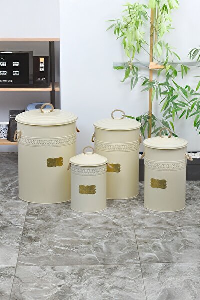 Milenay Premium 4-Piece Flour Storage Bucket Set with Ottoman Motif Rope Hand...