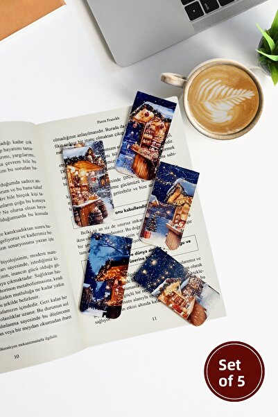 Burak Baskı Tasarım هدية عيد الميلاد - مجموعة مغناطيسية مغناطيسية مكونة من 5 قطع مغناطيسية للغابات الثلجية في الشتاء