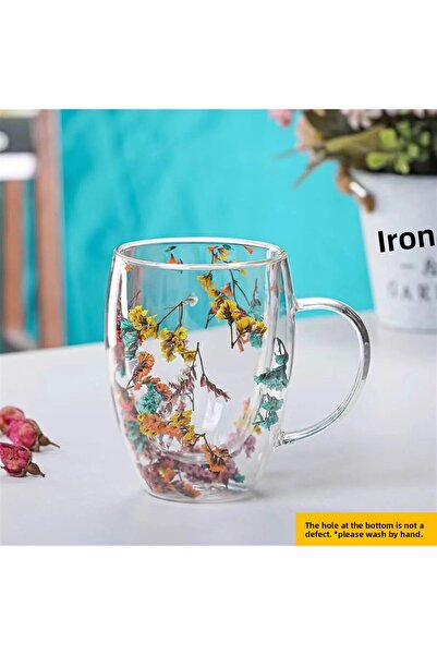 STLIFE Dried Flower Cup Double Glazed Double Walled Borosilicate Glass Cup Mug Presentation Coffee Cup