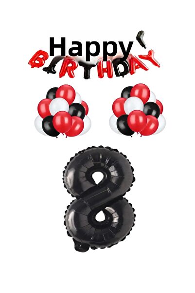 BEST PARTİ DOĞUM GÜNÜ PARTİ SÜSLERİ Black Red Happy Birthday Black Number Foi...