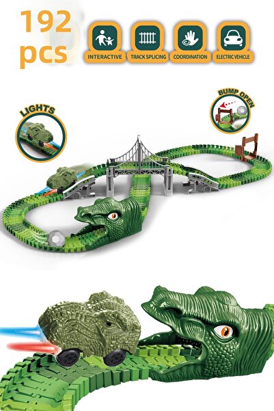Kayyum Oyuncak Arcnxx Tracks 192 Pieces - Dinosaur Themed Movable Rails and Vehicle Bridge Sn Set