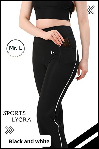 missmaral Women's High Waist Recovery Sports Tights Black / White Stripe Detailed Lycra Diver 1041