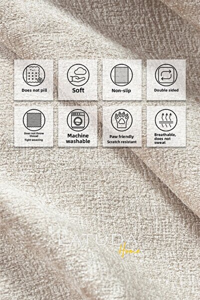 Latuda Home Premium Cream Chenille Sofa Cover 110X175 Grammage Armchair and Jacquard 2 Pieces