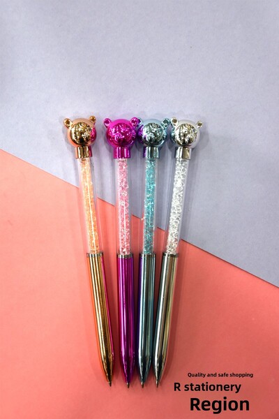 Kids Like قلم حبر جاف معدني قابل للطي مع شكل دمية دب