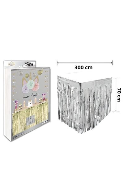 Ceylin Fusta de masă cu ciucuri din folie metalică argintie Fusta de masă gri...