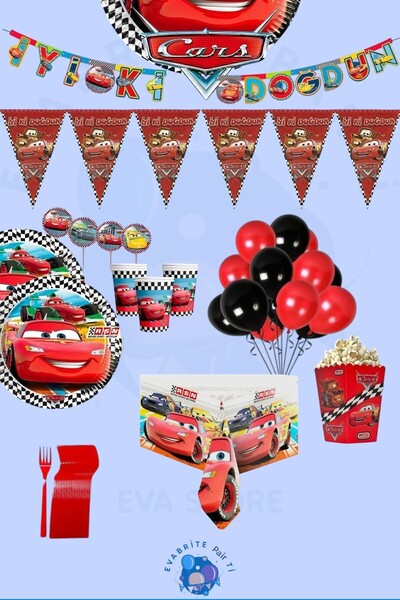 Evabrite Cars Cars Lightning Mgueen Πλήρες σετ 16 ατόμων Προμήθειες για πάρτι...