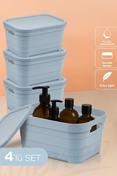 Vienev Кутия за съхранение с 4 покрития, 3,8 литра, синя