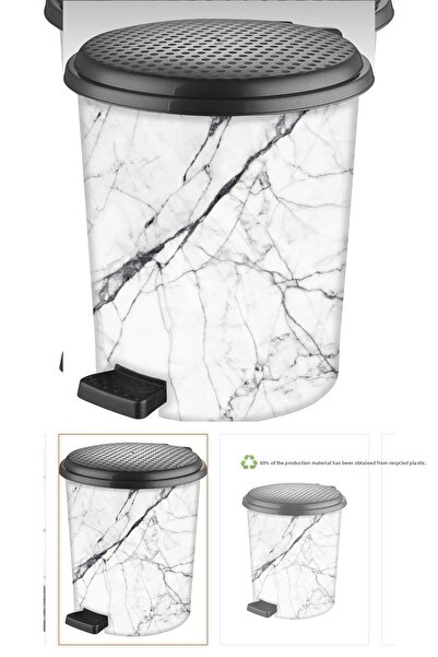 LeesHome White Marble Patterned Trash Can with Inner Bucket: 25 Liters