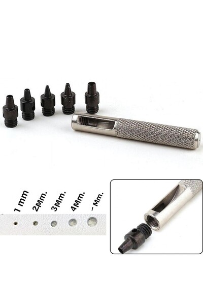 ipekbazaar Set de perforatoare, 6 piese, (1mm-2mm-3mm-4mm-5mm), piele unelte ...