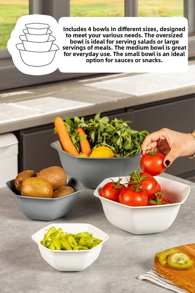 Vienev White-Anthracite Set of 4 Hex Bowl