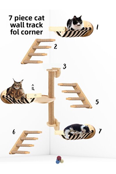 BUSHOP Luxury 7-Piece Cat Track - Cat House, Cat Bed, Cat Wall House and Cat Wall Shelf