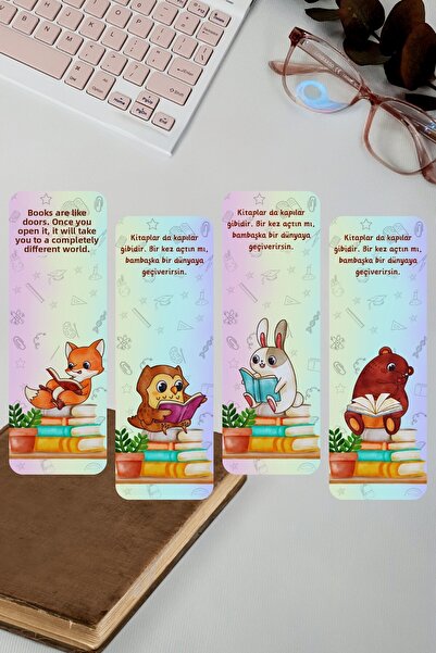 Burak Baskı Tasarım I'm Reading Books Themed Bookmark (Set of 4), Carnation G...